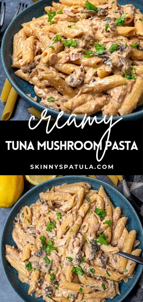 Creamy Tuna and Mushroom Pasta Tuna Dinner Recipes, Easy Tuna Recipes, Healthy Tuna Recipes, Tuna Dinners, Canned Tuna Recipes, Best Food Recipes, Tuna Salad Pasta, Healthy Tuna, Food Asmr