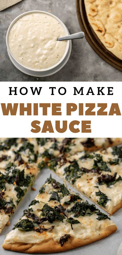 Ranch Pizza Sauce, Garlic White Pizza, White Sauce Pizza Recipe, Red Pizza Sauce, Ranch Pizza, White Pizza Sauce, White Pizza Recipes, Garlic Pizza, Creamy Ranch