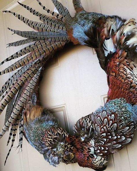 Pheasant feather wreath | Pheasant feather decor, Feather crafts, Feather decor Pheasant Wreath Diy, Duck Feather Wreath, Pheasant Feather Decor Diy, Pheasant Decor Ideas, Turkey Feather Wreath, Things To Make With Feathers, Pheasant Feather Centerpieces, Pheasant Feather Wreath, Feather Wreath Diy