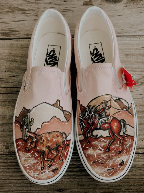 Western Painted Vans, Hand Painted Vans, Paint Shoes, Punchy Outfits, Western Fashion Jewelry, Painted Vans, Western Shoes, Cowboy Wedding, Western Outfits Women