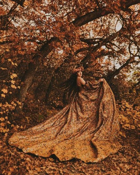 UTAH EDITORIAL PHOTOG on Instagram: "when i die bury me in this dress 🍂 model @kalli.nicole dress @utahgowns floral crown @bumbleandblossomfloral sometimes it’s fun to go back and revamp past photos, highly recommend 🫶🏻 #utahphotographer #autumn #fallphotoshoot #fall #creativeportraits #fashionphotography #editorialphotography #vogove #unscriptedposingapp" Fall Goddess Photoshoot, Editorial Nature Photoshoot, Woods Editorial Photoshoot, Fall Leaves Dress, Fall Foliage Maternity Shoot, Forest Editorial Photography, Fall Shoot, Outdoor Shoot, When I Die