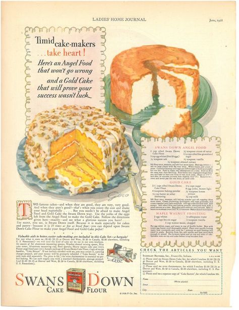 recipes from old cake flour boxes | 1000+ ideas about Cake Flour on Pinterest | Vintage Recipes, Betty ... Old Fashioned Cake Recipes, Vintage Cake Recipes, Old Fashioned Cake, Jam Cake Recipe, Swans Down Cake Flour, Retro Desserts, Food Vintage, Golden Cake, Fashion Cake