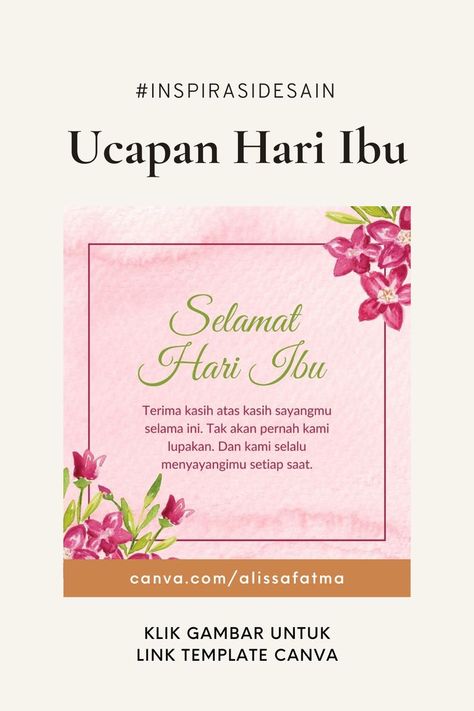 Ucapan Selamat Hari Ibu Aesthetic, Template Hari Ibu, Ucapan Hari Ibu Mother's Day, Day Countdown, Instagram Post Template, Canva Templates, Post Templates, Daily Reminder, Instagram Feed