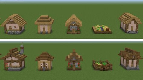 Updated Villager House Minecraft, Village House Upgrade Minecraft, Minecraft Village Well Design, Minecraft Villagers House Ideas, Simple Villager House Minecraft, Better Village House Minecraft, Simple Village House Design Minecraft, Minecraft Revamped Village, Spruce Village House Minecraft