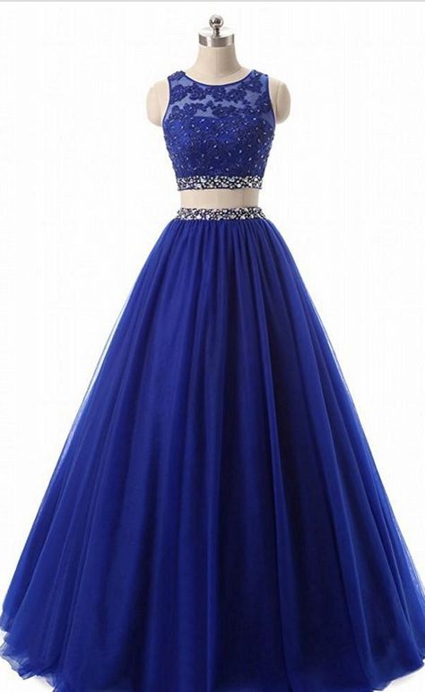 Blue Two Piece Prom Dress, Two Piece Prom Dresses, Tea Length Prom Dress, Two Piece Prom, 2 Piece Prom Dress, Strapless Prom Dresses, Marine Uniform, Pink Bridesmaid Dresses, Cute Prom Dresses