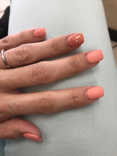 Coral with coral glitter and Matt finish ❤️ Matte Coral Nails, Coral Nails, Coral, Glitter, Nails, Beauty