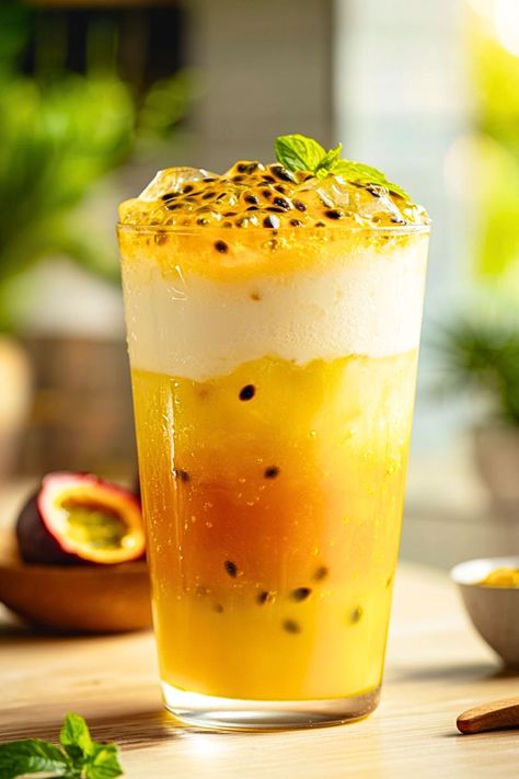 Classic Iced Passion Fruit Tea Recipe Passion Fruit Iced Tea, Jasmine Milk Tea Recipe, Moroccan Mint Tea Recipe, Fruit Tea Recipes, Drink Styling, Mint Tea Recipe, Milk Thistle Tea, Passion Fruit Tea, Licorice Tea