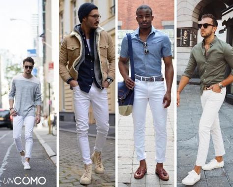 Cómo Combinar un Pantalón Blanco - ¡40 Outfits de Invierno y Verano! Outfit Jeans Blancos Hombre, Pantalon Blanco Outfit, Jean Color, Outfit Invierno, Jean Outfits, White Jeans, Chelsea Boots, Chelsea, Casual Outfits