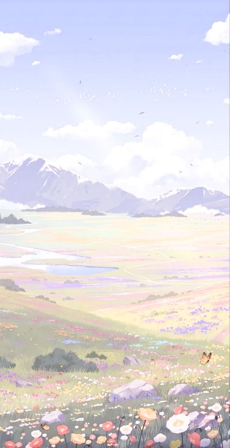 Cute Background Pictures Aesthetic, Flower Field Painting Wallpaper, Ipad Wallpaper Soft Aesthetic, Aesthetic Wallpaper Ipad Pastel, Pastel Cute Background, Light Colored Wallpaper, Cute Pastel Wallpaper Aesthetic, Cute Phone Wallpapers Aesthetic, Pastel Sky Wallpaper