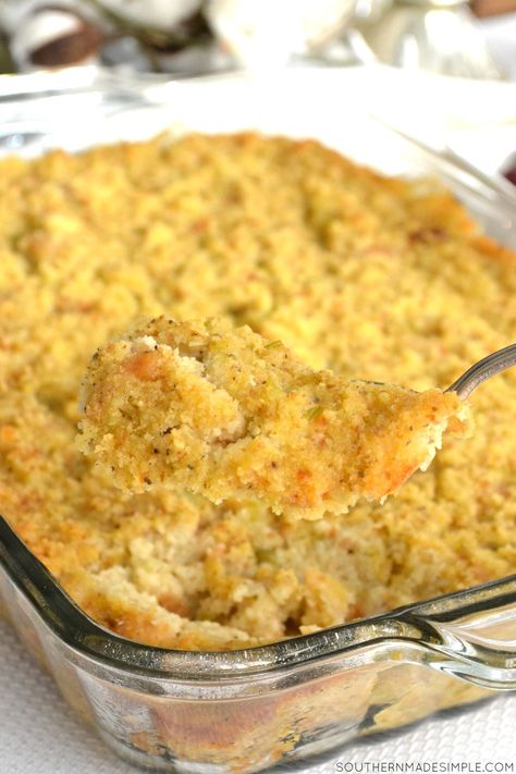 Southern Cornbread Dressing - Southern Made Simple Old Fashion Cornbread Dressing, Southern Dressing Recipe, Southern Style Cornbread Dressing, Old Fashioned Cornbread Dressing, Old Fashioned Cornbread, Thanksgiving Recipes Side Dishes Easy, Cornbread Dressing Recipe, Dressing Recipes Thanksgiving, Thanksgiving Meals