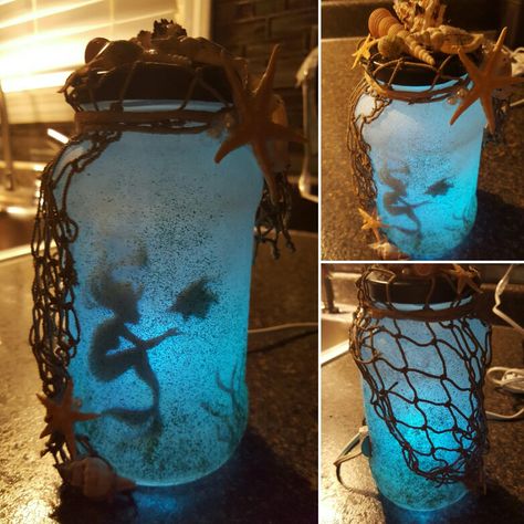 Mermaid in a Jar Night Light Glass Jar Fairy Lights, Cute Mason Jar Ideas, Fairy In Jar, Mermaid In A Jar, Mermaid Lantern, Decorating Jars, Fairy In A Jar, Fairy Jars Diy, Fantasy Crafts