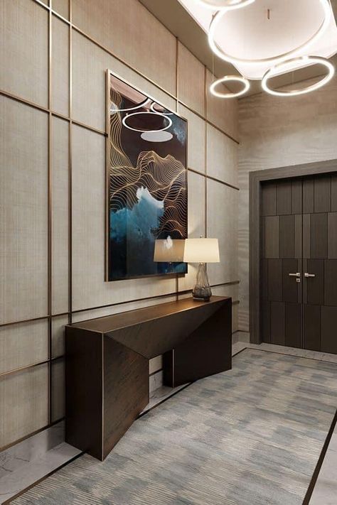 Contemporary Foyer Design, Lobby Wall Design, Foyer Design Modern Entrance, Entrance Lobby Design, Entrance Foyer Design, Arch Designs, Foyer Wall, Modern Foyer, Elegant Entryway