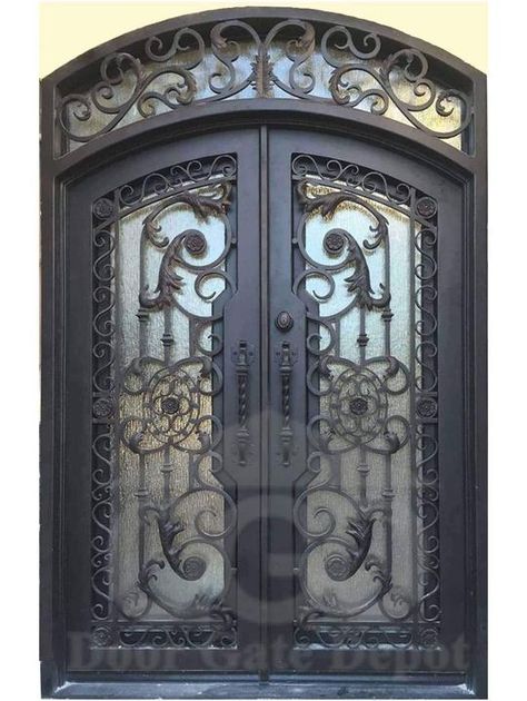 CARNATION- double arch top, prehung, dual panel,removable bug screens, wrought iron doors-72x96 Right Hand Iron Front Door, Iron Entry Doors, Iron Door Design, Bug Screen, Wrought Iron Doors, Door Detail, Door Insulation, Door Opening, Iron Door