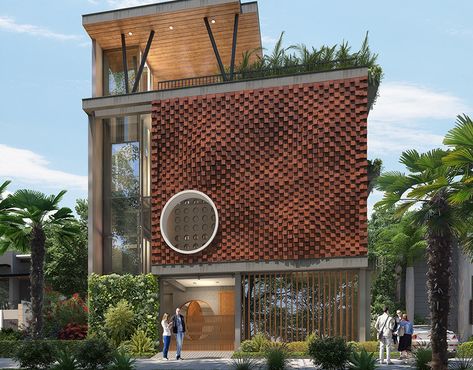 Bungalow Architecture, Unique Home Designs, Modern Bungalow Exterior, Commercial Design Exterior, Kerala House, Brick Cladding, Compound Wall, Facade Architecture Design, Bungalow Exterior