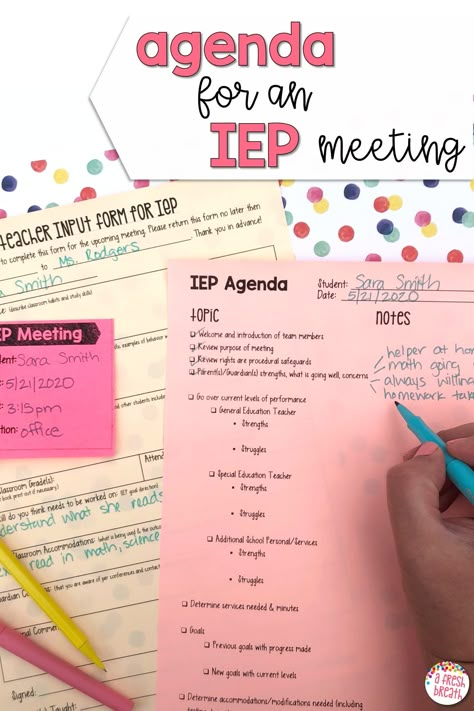 Iep Agenda Special Education, Ard Meeting Special Education, Iep Meeting Room Decor, Coteaching Classroom Special Education, Educational Diagnostician Organization, Iep Meeting Agenda, Iep Organization Teachers, Special Education Forms, Iep Meeting Checklist