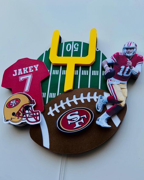 #49ers #49erscaketopper #partydecor #Nflcaketopper San Francisco 49ers Cake, 49ers Birthday Party, 49ers Birthday, 49ers Party, 49ers Cake, Nfl Cake, Football Cake Toppers, Cricut Cake, 49ers Logo