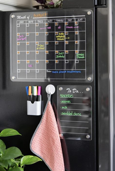 PRICES MAY VARY. 📆 REDUCE STRESS: Our acrylic calendar for fridge set helps families keep track of everyone's schedules, including appointments, birthdays, chores and grocery lists! This helps improve communication & reduces everyday stress around meal planning and grocery shopping 😍 SPRING CLEANING: Spring is upon us and it's time to freshen things up! Our dry erase board calendar & to do list features a modern clear look that you won't get tired of looking at. Our cute calendar is very aeste Calendar To Do List, Camper Organization Rv Living, Cool Loft Beds, First Apartment Essentials, Dorm Room Styles, Dry Erase Board Calendar, Liquid Chalk Markers, Fridge Decor, Dry Erase Calendar