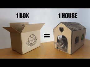 Making A Cat House Out Of Cardboard, Pets House Ideas, Kittens House Ideas, Diy Cathouse Cardboard, How To Make A Cat House, Making A Cat House, Cardboard Box Ideas For Cats, Cardboard Box Houses For Cats, For Cats Ideas