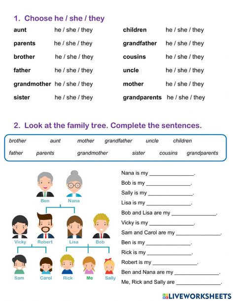 Family English Worksheet, Family Vocabulary English, How To Teach English To Kids, My Family Worksheets For Kids, Family Relationships Worksheets, Family Worksheets For Kids, Family Tree Esl, My Family Worksheet, Family Activities For Kids