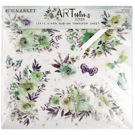 "Buy the 49 and Market ARToptions Viken Rub-On Transfer Sheet at Michaels. com. Sheet has various watercolor images of florals, butterflies and splashes. They can be applied to a variety of surfaces for a unique and beautiful effect. Includes one sheet of rub-on transfers. Sheet has various watercolor images of florals, butterflies and splashes. They can be applied to a variety of surfaces for a unique and beautiful effect. Details: Viken designs 12\" x 12\" sheet size Includes 1 sheet and appli 49 And Market, Rub On Transfers, Decoupage Diy, Watercolor Images, Watercolor Splash, Scrapbooking Embellishments, Arts And Crafts Supplies, Flowers Nature, Scrapbook Paper Crafts