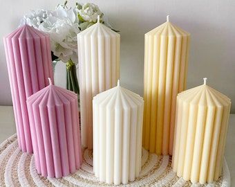 Ribbed Candles, Tall Pillar Candles, Scandinavian Candles, Pillar Candle Decor, Decorative Pillars, Creative Candles, Large Candle, Candle Safety, Vegan Candles