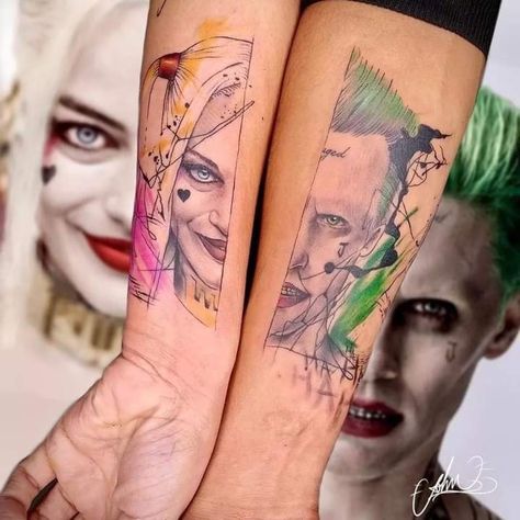 Joker And Harley Tattoo, Harley Tattoo, Joker Face Tattoo, Infinity Tattoos For Couples, Unique Infinity Tattoo, Infinity Couple Tattoos, Joker Y Harley Quinn, Him And Her Tattoos, Harley Tattoos