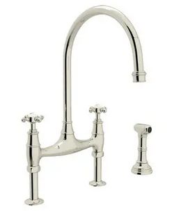 Georgian Era Bridge Kitchen Faucet with Sidespray Georgian Kitchen, Kohler Bathroom Sink, Benjamin Moore Classic Gray, Perrin And Rowe, Bridge Kitchen Faucet, Custom Floating Shelves, Bridge Faucet, Kohler Faucet, Vintage Tub