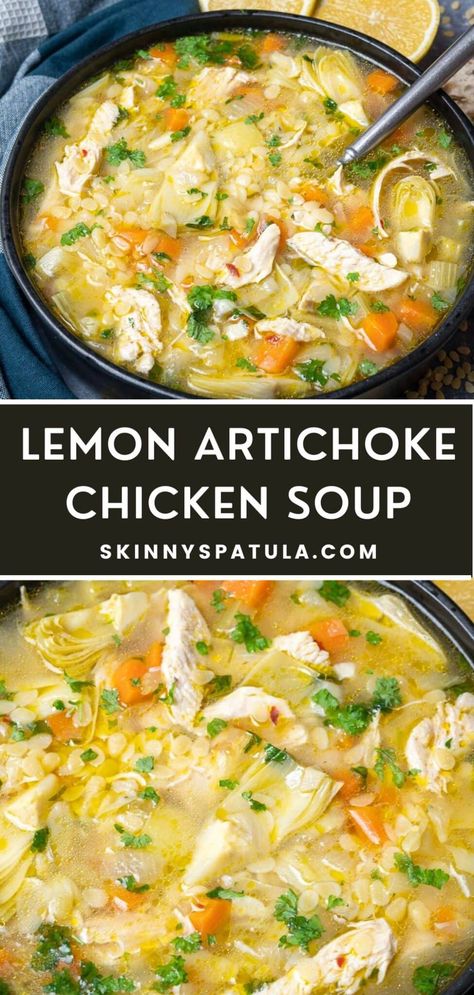 Lemon Veggie Soup, Chicken Artichoke Soup Recipes, Spinach And Artichoke Dip Chicken Soup, Artichoke Spinach Soup, Fat Loss Italian Soup, Creamy Chicken Artichoke Soup, Lemon Pepper Soup, Artichoke Lemon Soup, Meditrainian Soup