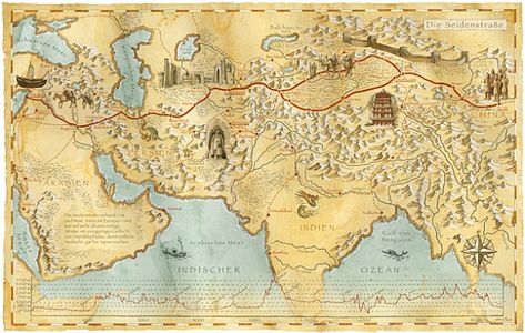 MAPS & ATLAS - SILK ROAD TRADE ROUTES MAP Ancient China Map, Silk Road Map, Maps Aesthetic, China Map, Silk Route, Map Globe, Route Map, Old Maps, Road Map