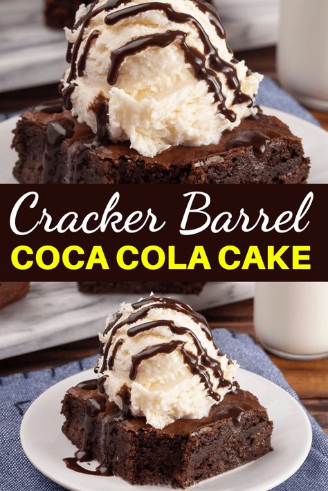 Cracker Barrel Coca Cola Cake (Copycat Recipe). This double chocolate fudge coca-cola cake is rich, creamy and best served with a side of vanilla ice cream. Copycat Recipes Desserts, Cracker Barrel Copycat Recipes, Cracker Dessert, Coke Cake, Cracker Barrel Recipes, Coca Cola Cake, Chandelier Cake, Cola Cake, Torte Cupcake