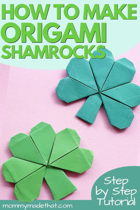 Looking for a cute origami St. Patricks day craft? This DIY origami shamrock tutorial is perfect for making an easy shamrock or clover in no time using only a piece of paper! St Patricks, Paper Craft, Origami, Flowers, Gifts