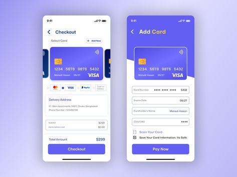 Credit Card Checkout - Daily UI 002 by Mehedi Hasan Credit Card Checkout Ui Design, Card Design Ui, Checkout Ui, Card Ui Design, Ui Cards, Ux Inspiration, Card Ui, Credit Card Design, Mobile App Design Inspiration