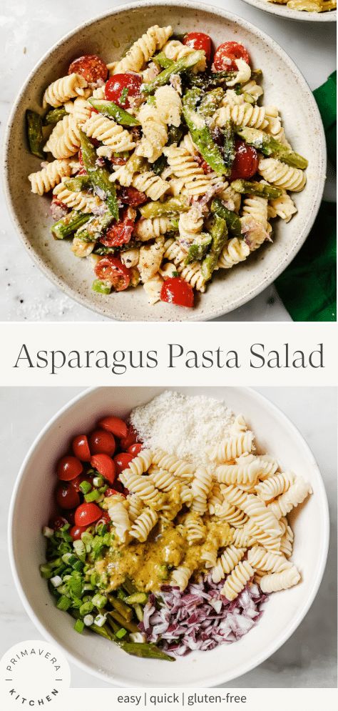 Asparagus Pasta Salad Recipes, Salad Asparagus, Pasta Primavera Salad, Asparagus Pasta Salad, Easy Asparagus, Dijon Dressing, Asparagus Pasta, Fun Salads, Roasted Asparagus