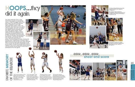 Basketball Layout Design, Yearbook Basketball Spreads, Basketball Yearbook Page, Yearbook Layouts Templates Aesthetic, Basketball Yearbook Spread, Basketball Journal, Yearbook Sports Spreads, Newspaper Design Inspiration, Yearbook Mods