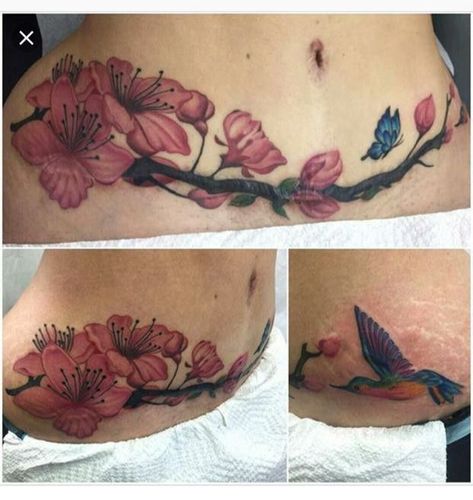 Tuck Tattoos, Tattoo Son, Sakura Tattoo, Tattoos To Cover Scars, Belly Tattoos, Girl Back Tattoos, Kunst Tattoos, Beautiful Flower Tattoos, Blossom Tattoo