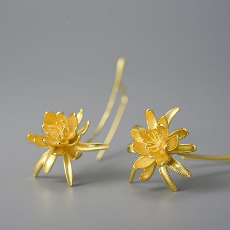 Cereus Flower Earrings In 925 Sterling Silver 18K Gold Plated Handmade Modern Fine Jewelry Gift For Her Cereus Flower, Night Blooming Cereus, Color Making, 18k Gold Earrings, Handmade Fine Jewelry, Beautiful Night, Fish Scales, Long Dangle Earrings, Floral Jewellery