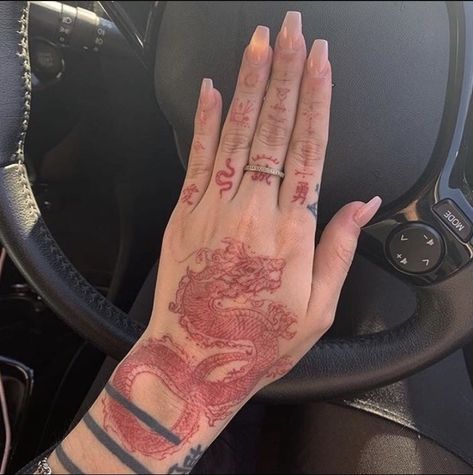 Discovered by 𝚉𝙾𝙴. Find images and videos about tattoo on We Heart It - the app to get lost in what you love. Dragon Hand Tattoo, Vintage Tattoo Sleeve, Vintage Floral Tattoos, Red Dragon Tattoo, Tato Naga, Small Dragon Tattoos, Vintage Tattoo Design, Timeless Tattoo, Dragon Tattoo For Women