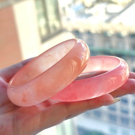 Embrace the gentle blush of admiration with our pink jade bangle, delicately veined and polished to perfection.🍊💗 #elegantblush #wearyourheart #pinkjade #summervibes #lifestyle Bracelet Aesthetic, Jade Bangle Bracelet, Pink Jade, Jade Bangle, Pretty Clothes, Jade Bracelet, Pink Bracelet, Cute Jewelry, Bangle Bracelet