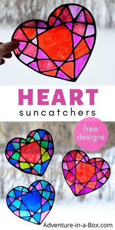 Make a stained glass heart suncatcher with kids and decorate your windows for Valentine's Day! Free printable template is included. #kidscrafts #suncatchers #valentinesdays Heart Suncatchers, Stained Glass Heart, Valentine Art Projects, Heart Suncatcher, Black Glue, February Crafts, Valentine's Day Crafts For Kids, Preschool Valentines, Sharpie Markers