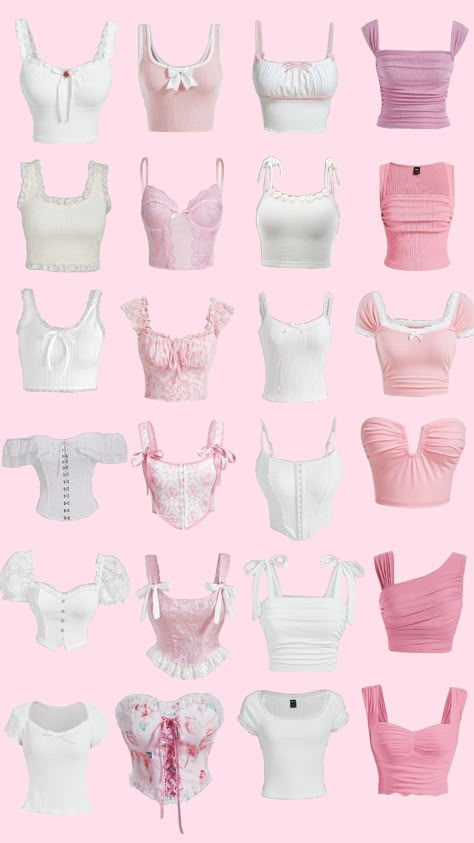 Coquette Style Tops✨🩷💓 Coquette Top Outfit, Top Rosa Outfit, Soft Pink Aesthetic Outfits, Coquette Girl Outfits, Blusas Coquette, Coquette Soft Style, Coquette Shirts, Coquette Outfit Ideas, Outfit Ideas Plus Size