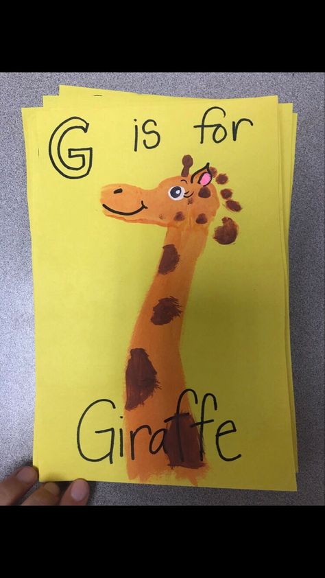 Zoo Animal Art For Infants, Letter I Footprint Craft, G Is For Handprint Craft, Footprint Alphabet Book, Giraffe Footprint Art, Zoo Crafts For Infants, February Infant Art, Animal Crafts For Infants, Footprint Alphabet