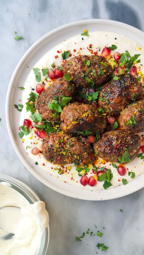 Ground Lamb Kofta, Lamb Yogurt Sauce, Lamb Kefta, Lamb Kofta Recipe, Middle Eastern Lamb, Beef Kofta, Ground Lamb Recipes, Lamb Koftas, Lamb Kofta