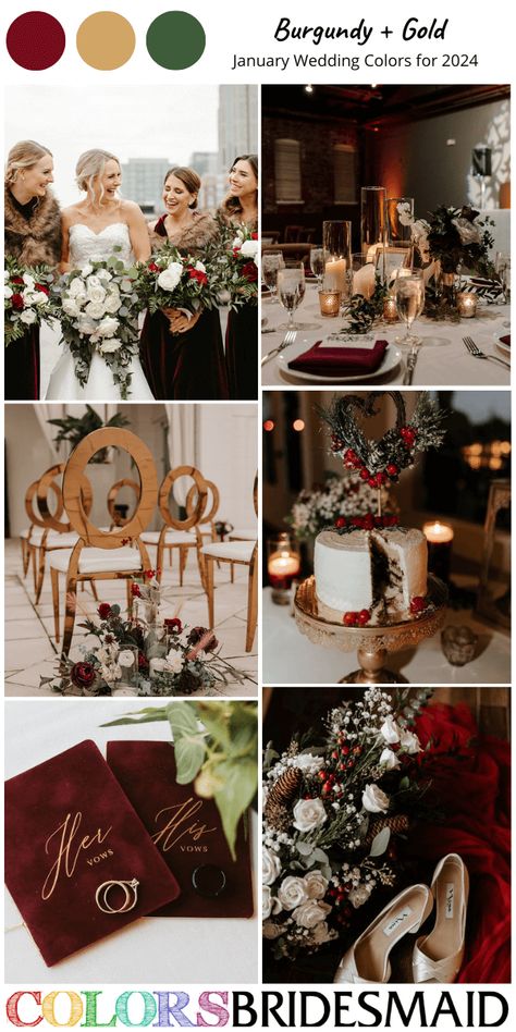 Deep Red And Ivory Wedding, Gold Wedding Scheme, Winter Wedding Burgundy, Cranberry Wedding Colors Winter, Burgundy Winter Wedding, Winter Wedding Burgundy And Gold, Wedding Winter Colors Colour Palettes, Wine And Gold Wedding, Winter Wedding Color Palette Burgundy