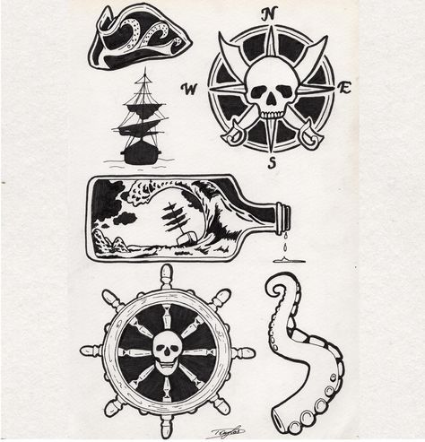 did this one a little while ago 🏴‍☠️ while I obviously can’t tattoo it now I still really enjoyed doing this sheet and a few others and will probably do more in the future. Found it was a fun way to get some painting ideas 😋 tattoo tickets for these sorts of designs are also available 💓 . . . . . #artist #arts #art #tattooideas #pirate #piratetattoo #artistoninstagram #artistofinstagram #artistsoninstagram #artistsofinstagram #artistofig #pendrawing #inkdrawing Diy Pirate Tattoo, Pirates Tattoo Design, Sea Of Thieves Tattoo, Pirates Tattoo Ideas, Pirate Tattoo Flash, Pirate Tattoo Ideas, Pirate Tattoo Design, Pirate Themed Tattoos, Pirates Tattoo