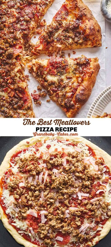 Meat Lovers Pizza All Meat Pizza Recipes, Meat Lovers Flatbread Pizza, Homemade Pizza Sausage, All Meat Pizza, Homemade Meat Lovers Pizza, Meat Lovers Pizza Recipe, Homade Pizza Recipe, Special Pizza Ideas, Italian Sausage Pizza Recipes