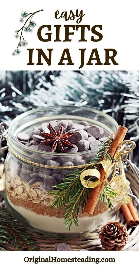 Easy Gifts in a Jar Ideas and Recipes that can be made at home for holiday or year round gift giving! Diy Jar Recipe Gifts, Christmas Kits Gift, Diy Baking Christmas Gifts, Holiday Mixes In A Jar, Baking Mixes In A Jar, Brownie In A Jar Recipe Gift, Homemade Jarred Gifts, Christmas Gifts With Mason Jars, Edible Gifts In A Jar