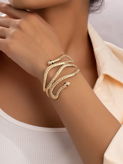 Yellow Gold Fashionable Collar  Iron  Cuff Embellished   Jewelry 2022 Jewelry, Capas Samsung, Gold Bangles For Women, Embellished Fashion, Arm Cuffs, Expensive Jewelry Luxury, Snake Jewelry, Snake Bracelet, Snake Design