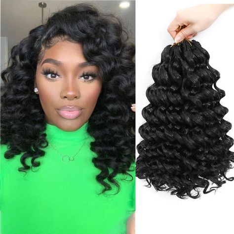 PRICES MAY VARY. 💖Material: Ocean Wave Crochet Hair is made of high quality low temperature synthetic fiber, which is skin friendly, super lightweight and soft, comfortable to wear and natural looking, to resemble the touch and feel of human hair. 💖Hair Package: Ocean Wave Crochet Hair 8 Packs/lot, usually 7-8 packs will create a full gorgeous crochet curly hairstyle. You can trim your Ocean Deep Wavy Crochet Hair according to your needs and do DIY hairstyles with different colors and sizes to Crochet Hair Braid Pattern Curls, Best Crochet Hair Hair So Fly, Tree Braids With Kima Ocean Wave, Flat Iron Crochet Hair, 10 Inch Crochet Hairstyles, Jazz Water Crochet Hair, 2022 Crochet Hair Trends, Crocheted Wavy Hair, Ocean Wave Crochet Hair Hair So Fly