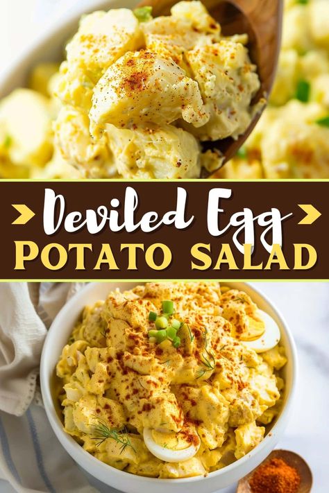 This deviled egg potato salad combines the flavors of deviled eggs and classic potato salad. It's a creamy, tangy dish perfect for picnics and potlucks! Egg Potato Salad, Deviled Egg Potato Salad, Deviled Egg Salad, Egg Potato, Potato Salad Recipe Easy, Potato Salad With Egg, Classic Potato Salad, Potluck Party, Creamy Potato Salad