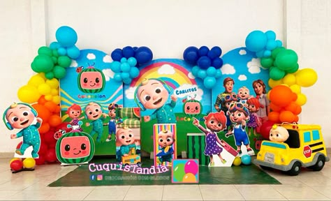 Decoración fiesta cocomelon Cocomelon Farm Party, Cocomelon Backdrop Ideas, 30th Birthday Background, Festa Cocomelon, Birthday Event Ideas, Star Backdrop, Cocomelon Theme, Cookie Monster Birthday Party, Happy Birthday Icons